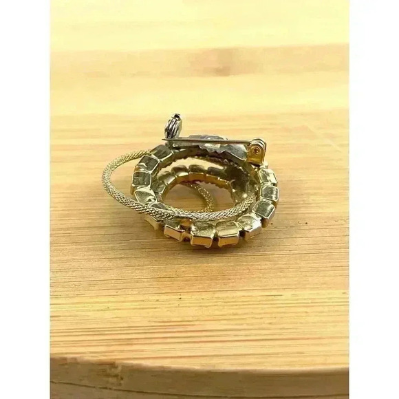 VTG Lavender Clear Glass Rhinestone Oval Gold Tone Brooch - Picture 2 of 10